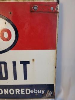 Anciennes cartes de crédit Esso honorées - enseigne en porcelaine double face