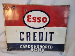 Anciennes cartes de crédit Esso honorées - enseigne en porcelaine double face