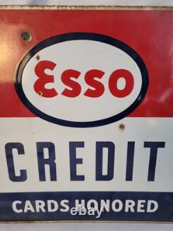 Anciennes cartes de crédit Esso honorées - enseigne en porcelaine double face
