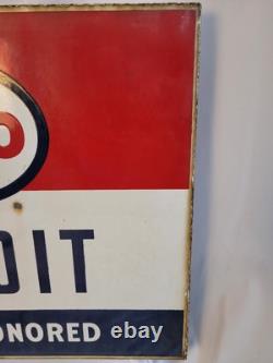 Anciennes cartes de crédit Esso honorées - enseigne en porcelaine double face