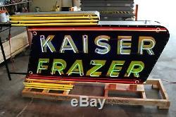 Années 1940-1950 Kaiser Frazer Double Face En Porcelaine Néon Cook Sign Co Signe Du Concessionnaire