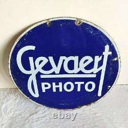 Années 1940 Vieux Gevaert Photo Double Face Émail Panneau De Signalisation Publicité Round