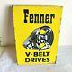 Années 1940 Vintage Fenner V Belt Drives Double Sided Enamel Sign Board Publicité