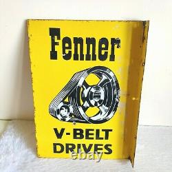 Années 1940 Vintage Fenner V Belt Drives Double Sided Enamel Sign Board Publicité