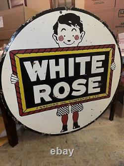 Années 1950 White Rose Oil Co. 48 Panneau De Porcelaine À Double Face