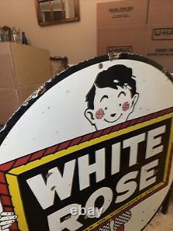 Années 1950 White Rose Oil Co. 48 Panneau De Porcelaine À Double Face