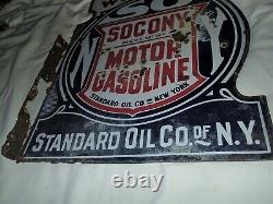 Antique 1931 États-unis Porcelaine Socony Standard Oil Co. Ny Motor Essence Flange Signe