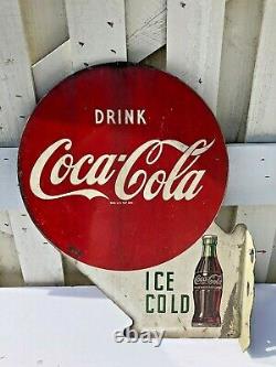 Antique 1951 Coca Cola Double Face En Métal Bride Signe Daté