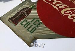 Antique 1951 Coca Cola Double Face En Métal Bride Signe Daté