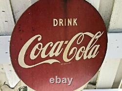 Antique 1951 Coca Cola Double Sided Metal Flange Signe Daté
