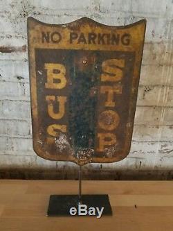 Antique Bus Stop Sign Double Sided Originale Collection Boston Ma Transport