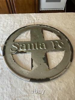 Antique Cast Iron Santa Fe Double Sided Railroad Sign 25.5 Très Rare