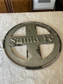 Antique Cast Iron Santa Fe Double Sided Railroad Sign 25.5 Très Rare