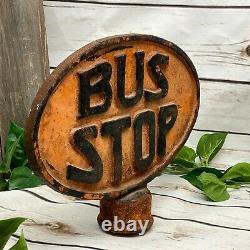 Antique Double Cast Sided Fer Ovale Autobus Signe Vintage Original Publicité
