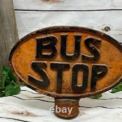 Antique Double Cast Sided Fer Ovale Autobus Signe Vintage Original Publicité