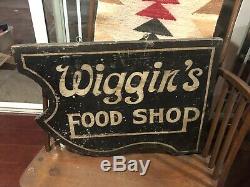 Antique Double Face Wiggins Publicité Alimentaire Commerce En Bois Signe C. 1910