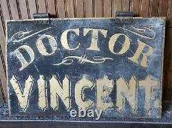 Antique Dr. Vincent Médecin Docteur Peint À La Main Hanging Signe Double Face