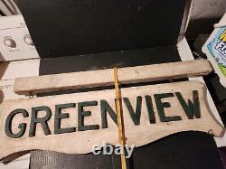 Antique Greenview Sign Wood Double Face Suspendu Motel Country Club