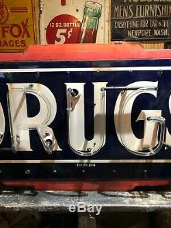 Antique Originale Drogues Double Face Porcelain Neon Sign Vintage Pharmacie