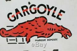 Antique Porcelaine Française Mobil Oil Gargoyle Publicité Signe Double Face 1930