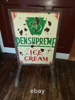 Antique Vintage Pensupreme Ice Cream Sign, Porcelaine, Double Face