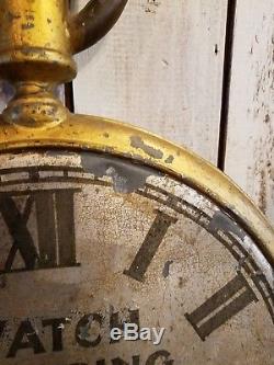 Antiquité Double Face Signe Américain Commerce Signe Horloge Bijoux Réparation Réparation Publicité