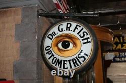 Au Début Des Années 1900 Optométrist Glass Light Up Signe Double Sided Metal Signe Dr. G. R. Fish