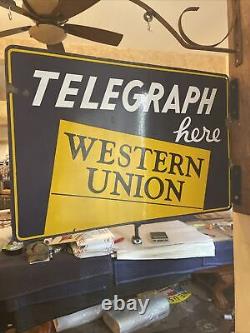 Authentic & Original Western Union Double Sided Porcelaine 17x25 Pouces Signe