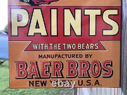Baer Bros. Peint Deux Ours New York États-unis Double Côté Plaque De Porcelaine Enseigne Barn