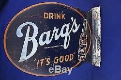 Barq's Flange Metal Soda Sign Buvez Sa Bonne Bière De Racine Double Face Vintage
