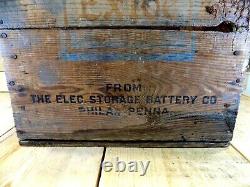 Batterie Rare Exide Crate En Bois-1920 Htf-double Côté Publicité-dont Miss It