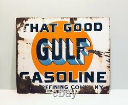Ce Bon Gulf Gasoline Refining Company Porcelaine Panneau Double Face D'origine