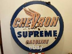 Chevron Supreme Gasoline Double Sided Porcelain Sign 33.5 Chevron Supreme Gasoline Double Sided Porcelain Sign 33.5 Chevron Supreme Gasoline Double Sided Porcelain Sign 33.5 Chevron Supreme