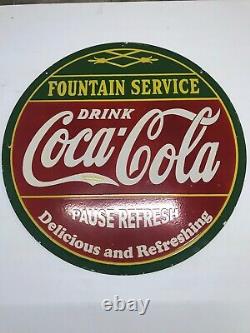 Coca Cola Fountain Service 30x30 Double Sided Porcelaine Enamel Signe
