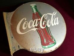 Coca-cola Flange Extérieur Magasin Signe Double Sided Original Patina