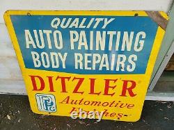 Ditzler Automotive Paint Sign Double Sided Vintage Ppg Finishes Auto Body Repair