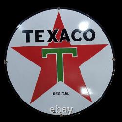 ENSEIGNE EN ÉMAILLAGE PORCELAINE TEXACO 30 POUCES double face