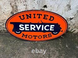 ENSEIGNE EN ÉMAIL EN PORCELAINE DOUBLE FACE 40x20 POUCES UNITED SERVICE MOTORS