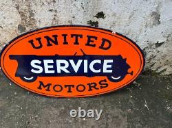 ENSEIGNE EN ÉMAIL EN PORCELAINE DOUBLE FACE 40x20 POUCES UNITED SERVICE MOTORS