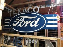 Énorme! Vintage Ford Double Sided Sign Car Truck Concessionnaire Concessionnaire Mancave Garage