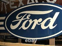 Énorme! Vintage Ford Double Sided Sign Car Truck Concessionnaire Concessionnaire Mancave Garage