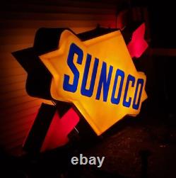 Énorme enseigne lumineuse vintage Sunoco de 11 pieds, double face, station-service