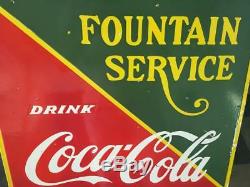 Enseigne En Porcelaine De Service Coca Cola Fountain 22,5 X 25 '' Double Face