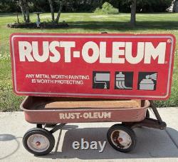 Enseigne de magasin de peinture vintage Rust-Oleum et ensemble d'affichage de chariot double face Rustoleum