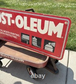 Enseigne de magasin de peinture vintage Rust-Oleum et ensemble d'affichage de chariot double face Rustoleum