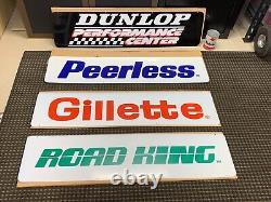 Enseigne double face de présentoir pour pneus Vintage Peerless, Gillette, Dunlop, Road King