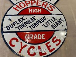 Enseigne double face en émail de Porcelain Hopper's Cycles