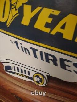Enseigne en métal émaillé double face Vintage Goodyear Tires Blimp Service Gas Oil