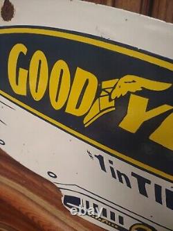 Enseigne en métal émaillé double face Vintage Goodyear Tires Blimp Service Gas Oil