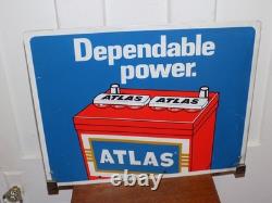 Enseigne métallique double face de pompe à essence Atlas Battery vintage et fiable